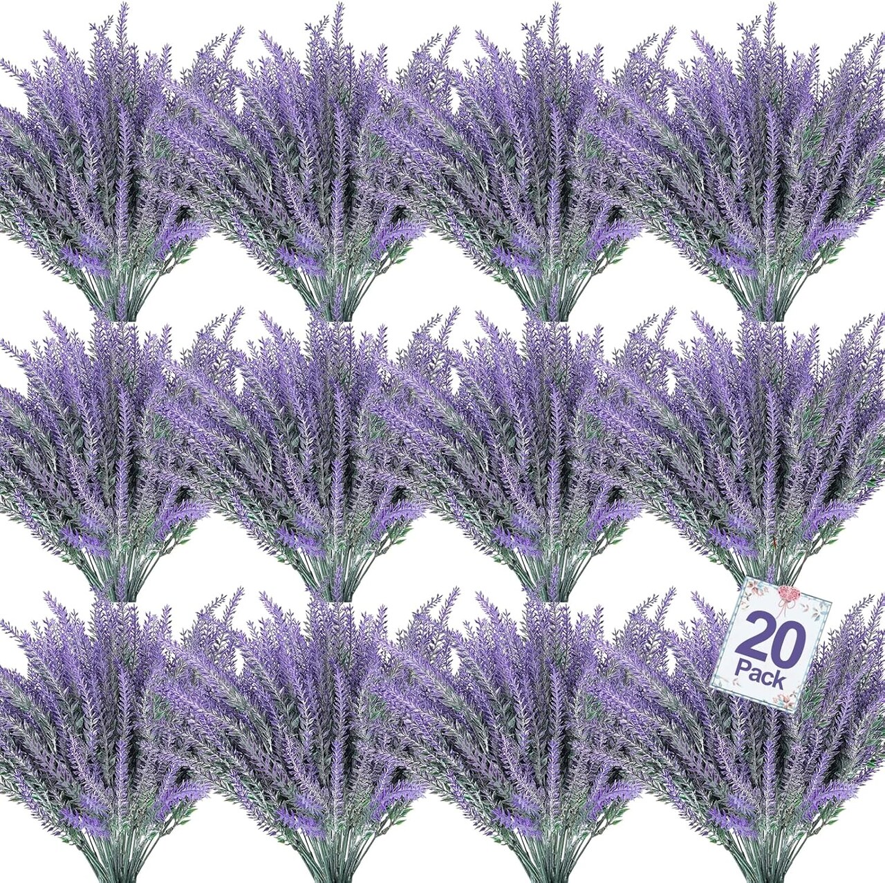 20 Bundles Artificial Lavender Flowers for Outdoors, UV Resistant Fake Plants Artificial Plastic Faux Plants